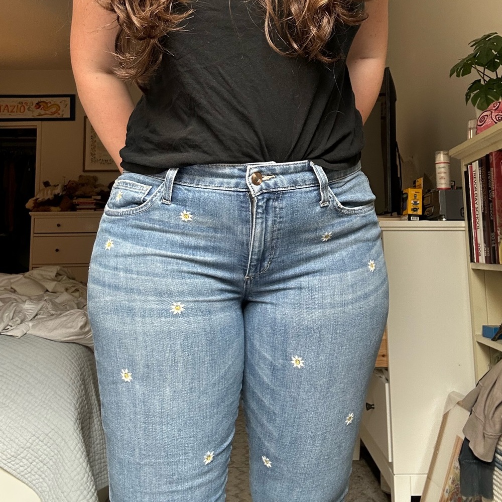 Joe's Mid Rise Skinny Jeans with Daisy Embroidery